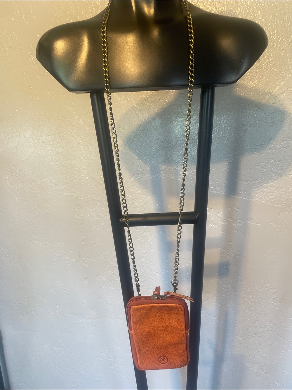 Compact Rust Brown Crossbody Bag Chain Strap 4.5 x 7 can be attached to belt